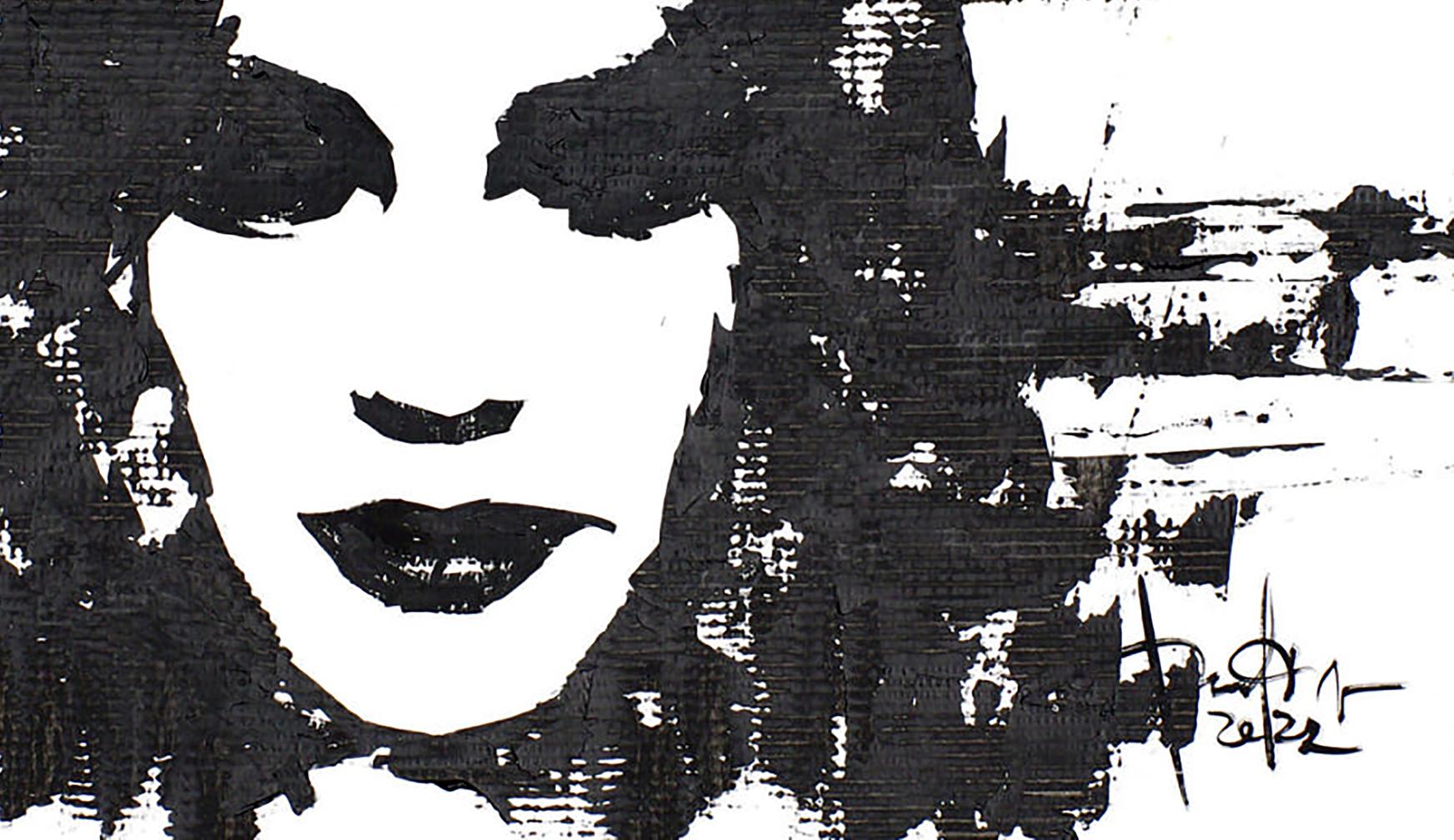 Black and white abstract portrait by Dima Filatov, bold lips woman