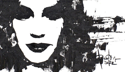 Black and white abstract portrait by Dima Filatov, bold lips woman