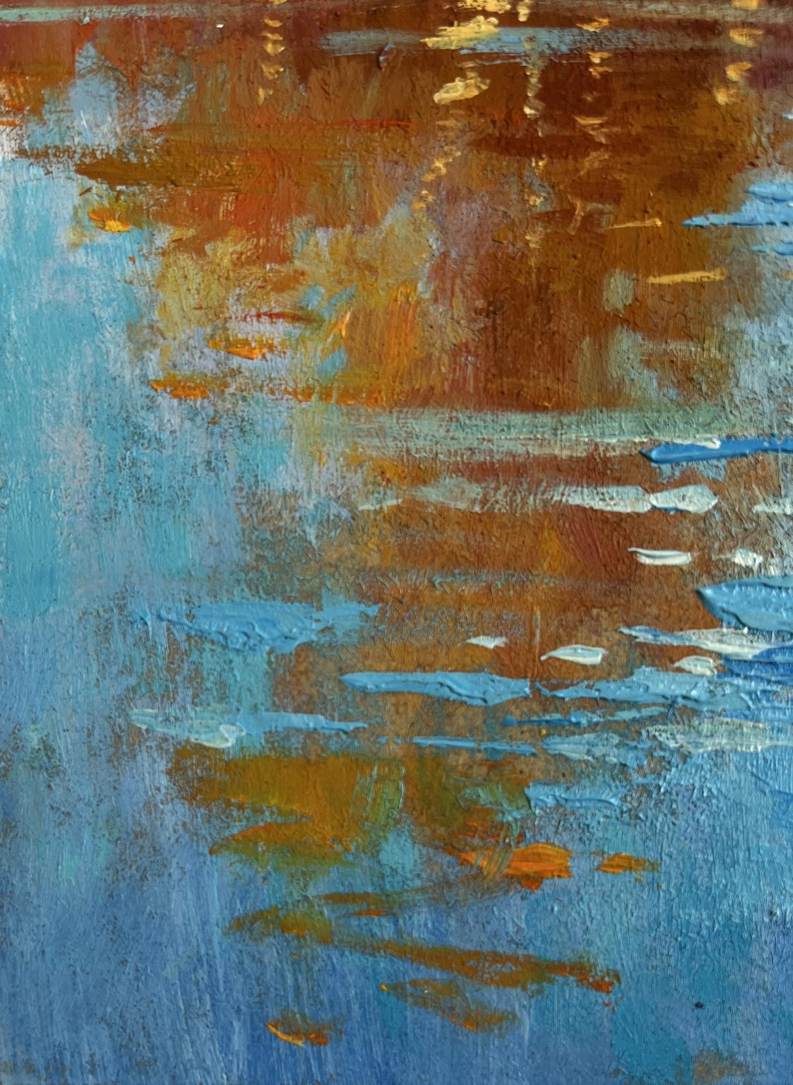 Oil painting Golden reflection of the forest by Yuriy Suprunchuk with blue orange gold textures