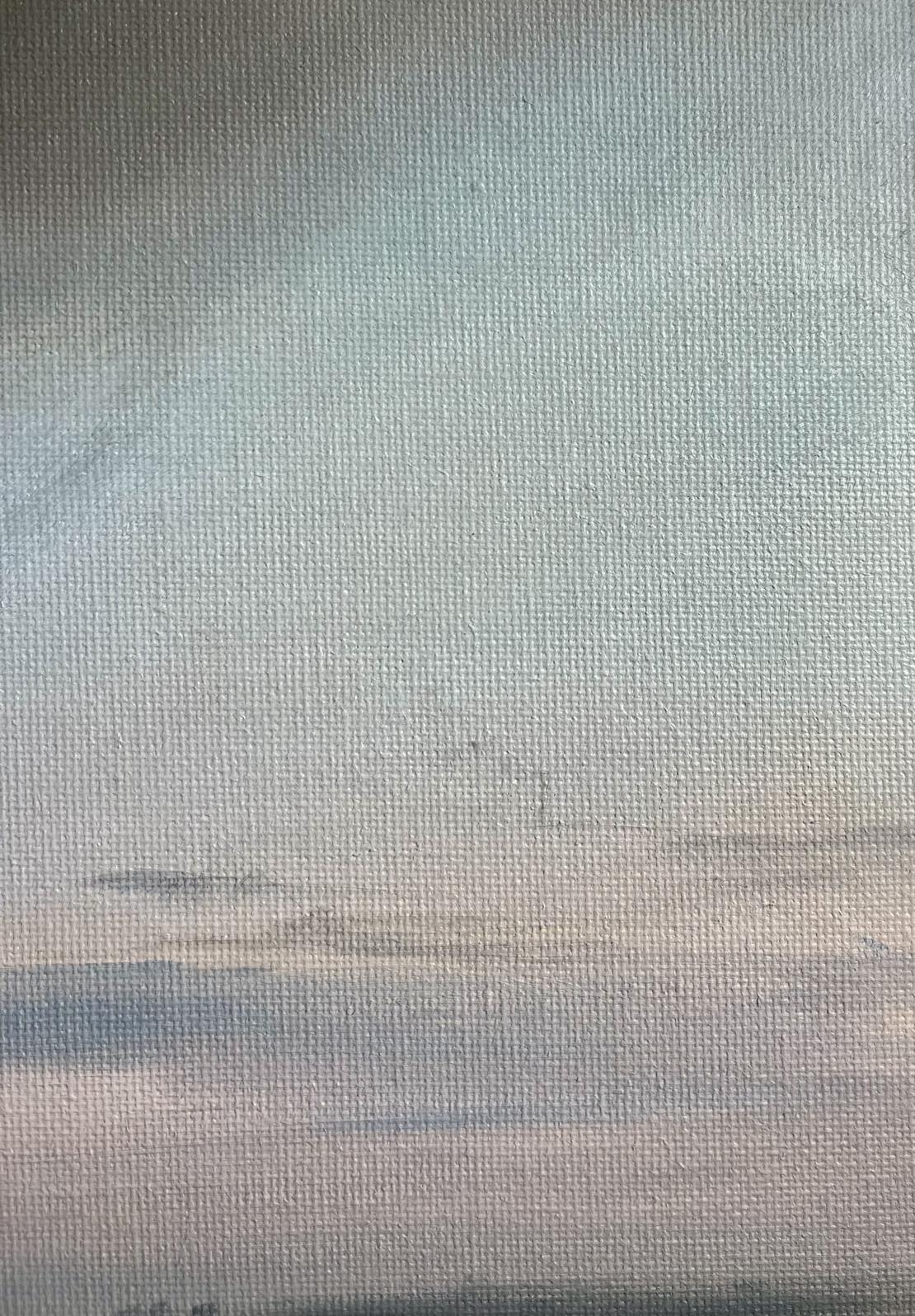 Oil painting A storm is coming by Tatyana Derdey in pale blue and pink hues