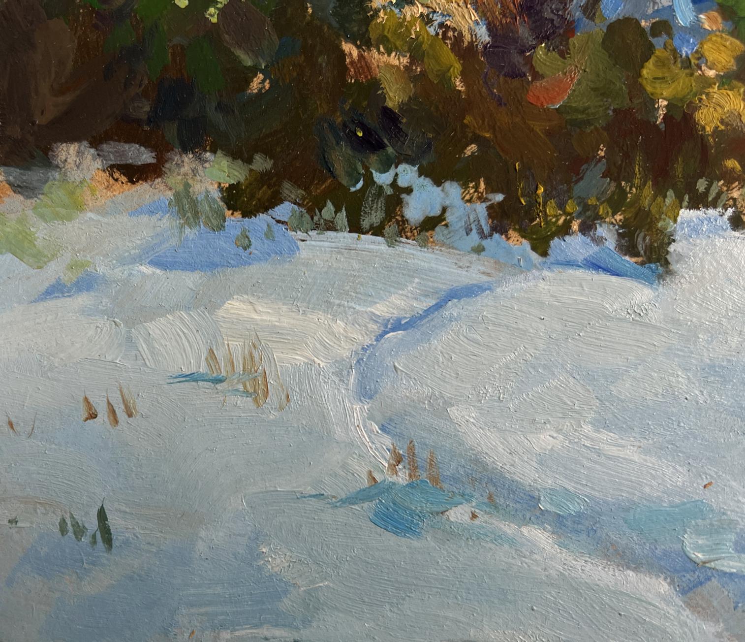 Oil painting In the snowy forest by Yuriy Suprunchuk, textured snowy landscape