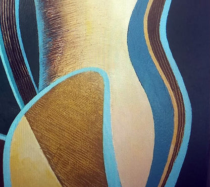 Oil painting Figure by Alexander Strashevich: abstract gold, beige, blue curves