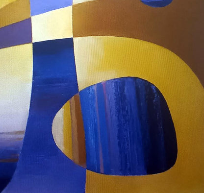 Oil painting Blue shapes by Alexander Strashevich, bold blue geometric forms
