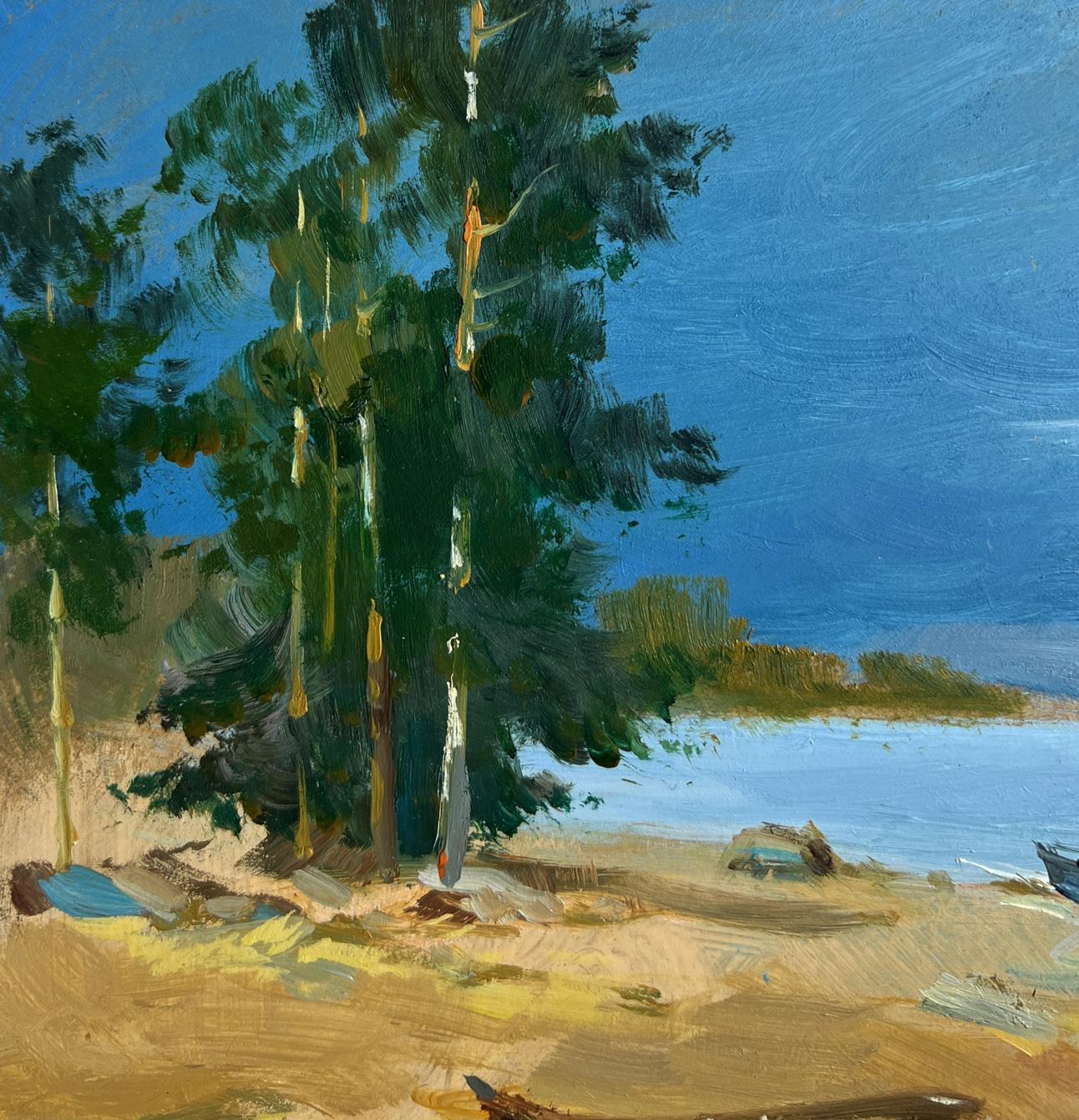 Oil painting The call of distant waves by Yuriy Suprunchuk: vibrant pine tree on shore