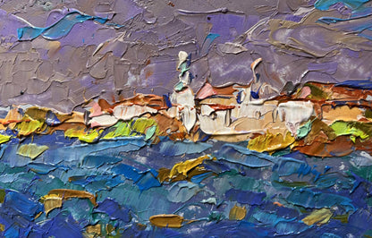 Vibrant impressionist oil painting of coastal village by Oleksiy Ivanyuk