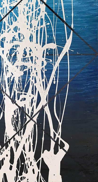 Acrylic painting Energy by Olga Melezhik: white splatters on blue gradient