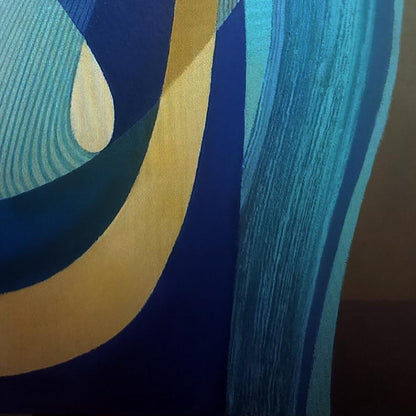 Vibrant abstract textile with blue teal yellow stripes by Alexander Strashevich