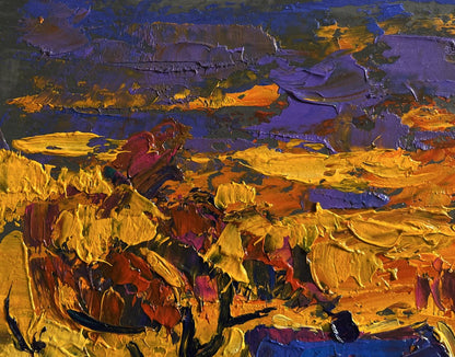 Vibrant impressionist oil painting A blazing evening in the village by Oleksiy Ivanyuk