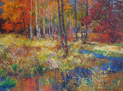 Vibrant impressionist oil painting Autumn forest by Boris Serdyuk
