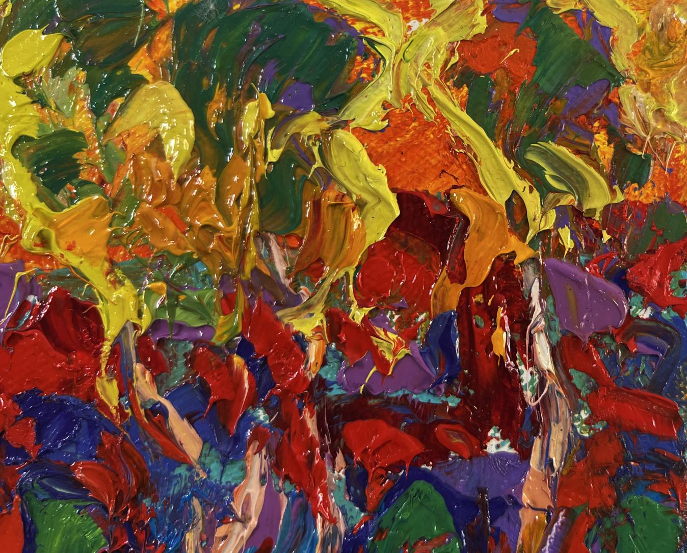Vibrant Oleksiy Ivanyuk oil painting of trees burning in evening light