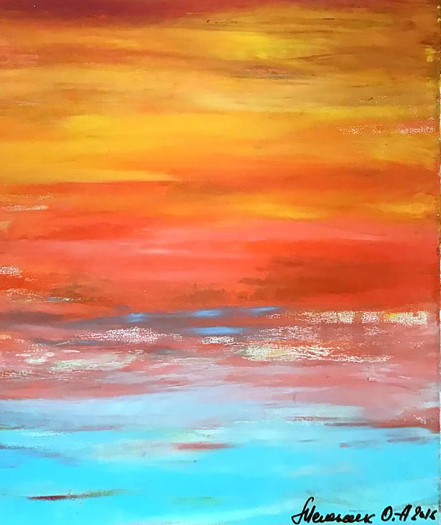Vibrant abstract sunset acrylic painting Window Olga Melezhik