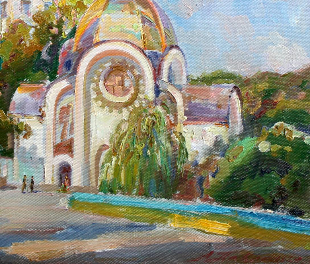 Oil painting of Church in the City by Leonid Pavlenko