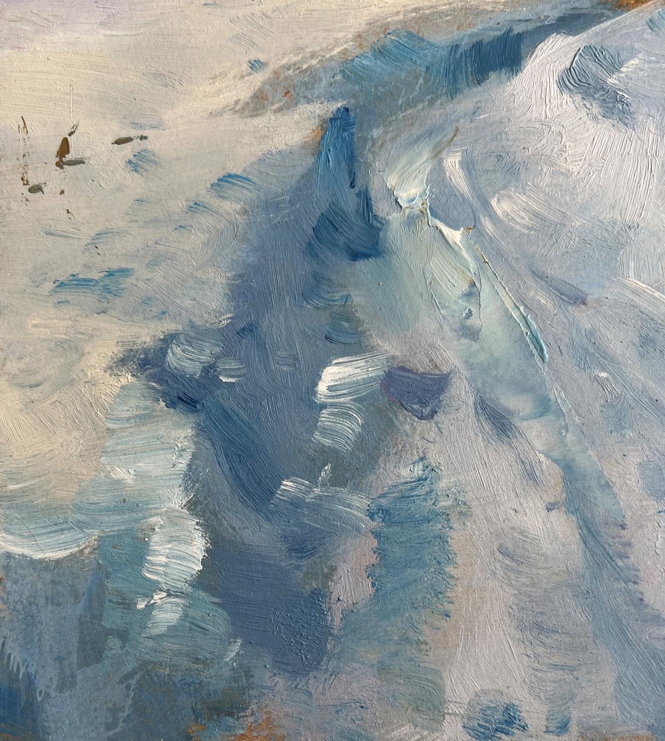 Abstract oil painting of snowy village yard by Yuriy Suprunchuk