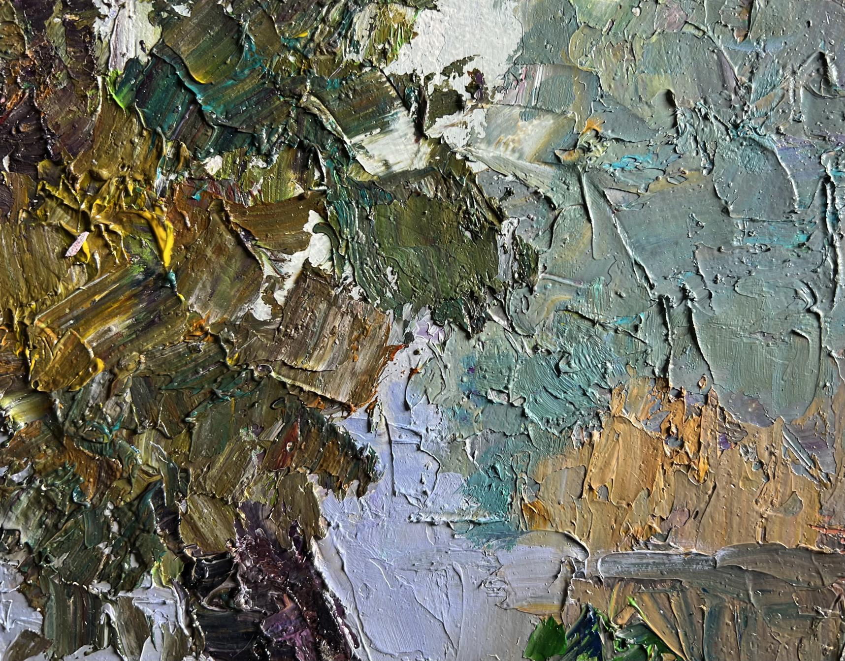 Textured impasto oil painting Boats on the shore by Boris Serdyuk