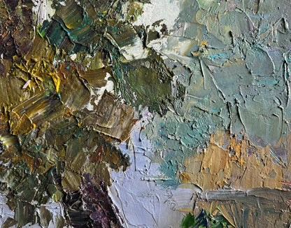 Textured impasto oil painting Boats on the shore by Boris Serdyuk