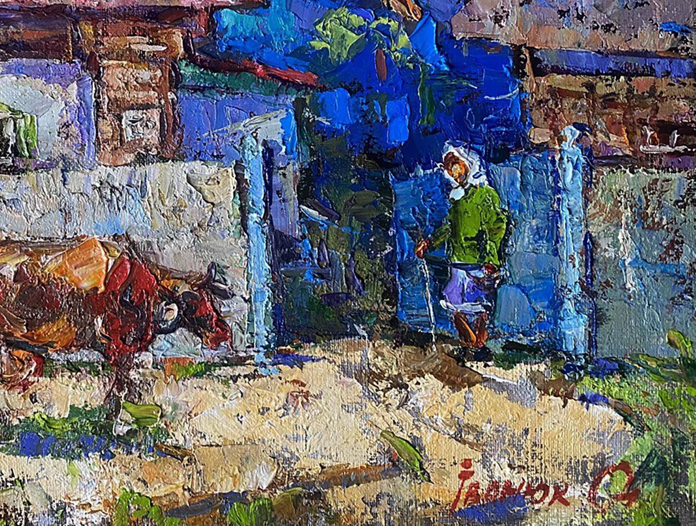 Vibrant Oleksiy Ivanyuk oil painting The Evening has arrived with blue walls ox