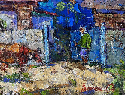 Vibrant Oleksiy Ivanyuk oil painting The Evening has arrived with blue walls ox
