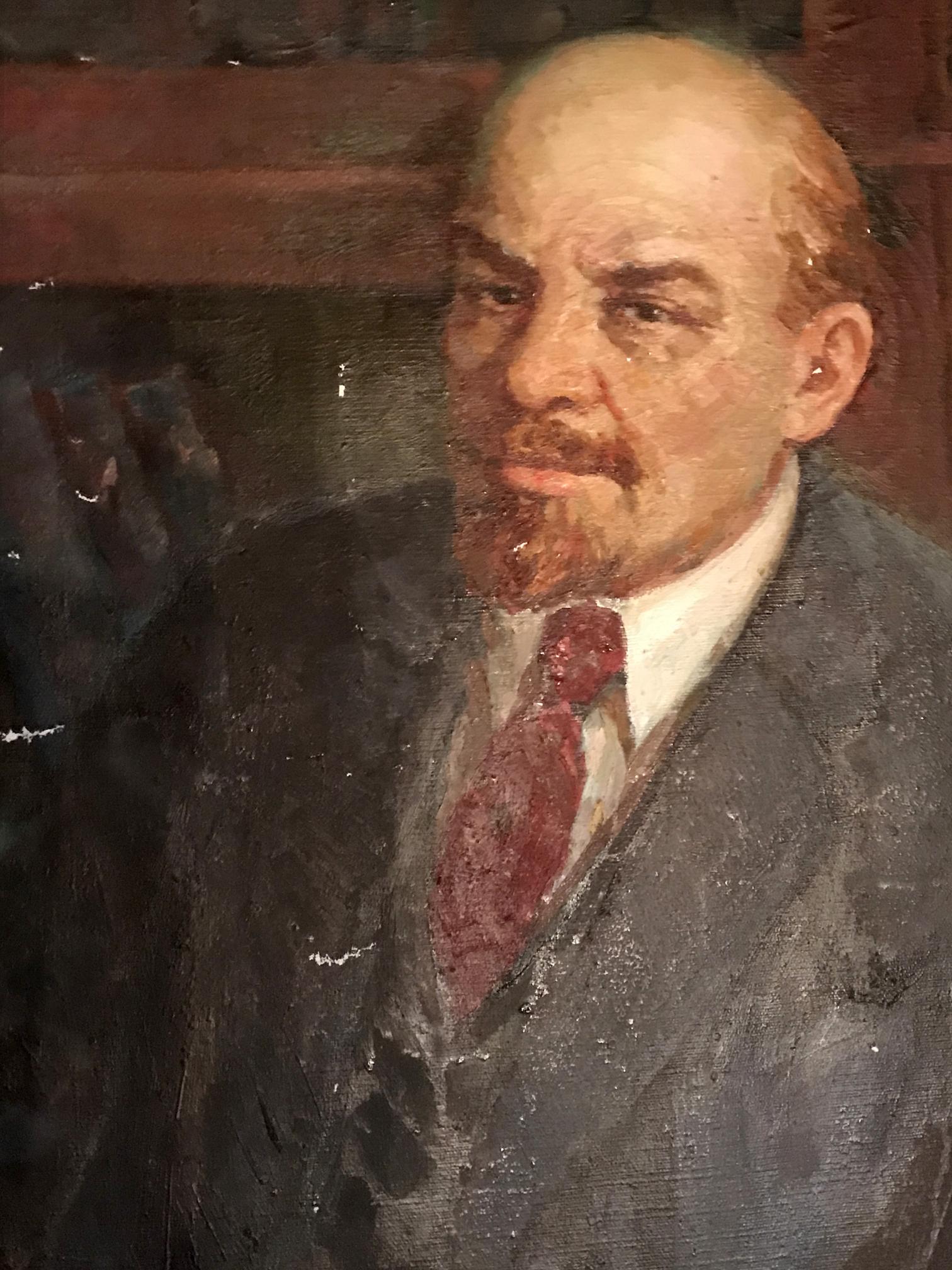 Oil painting of Lenin with newspaper by Fedor Zagorodnyuk