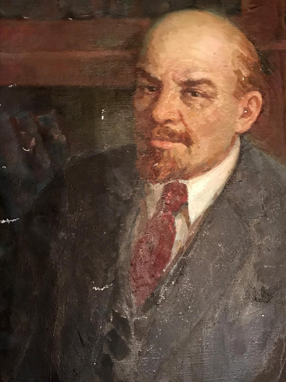 Oil painting of Lenin with newspaper by Fedor Zagorodnyuk