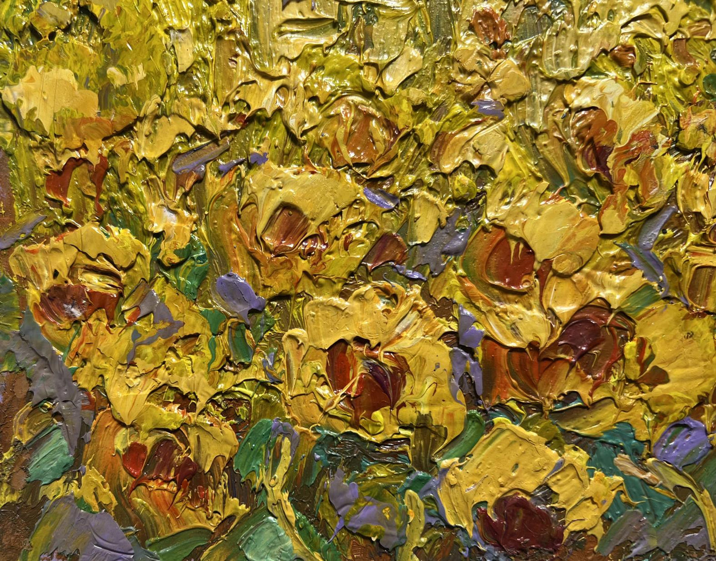 Oil painting Field of sunflowers by Oleksiy Ivanyuk in golden-yellow tones