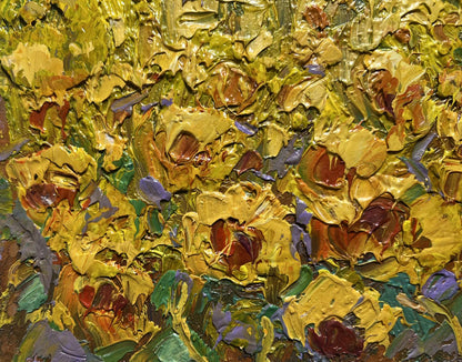 Oil painting Field of sunflowers by Oleksiy Ivanyuk in golden-yellow tones