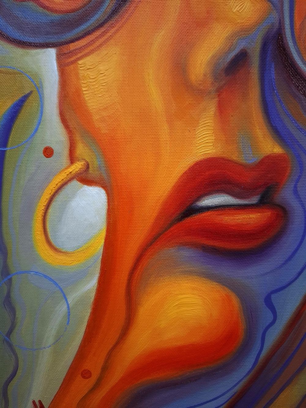 Vibrant oil painting At noon in summer by Sergiy Voichenko with stylized face