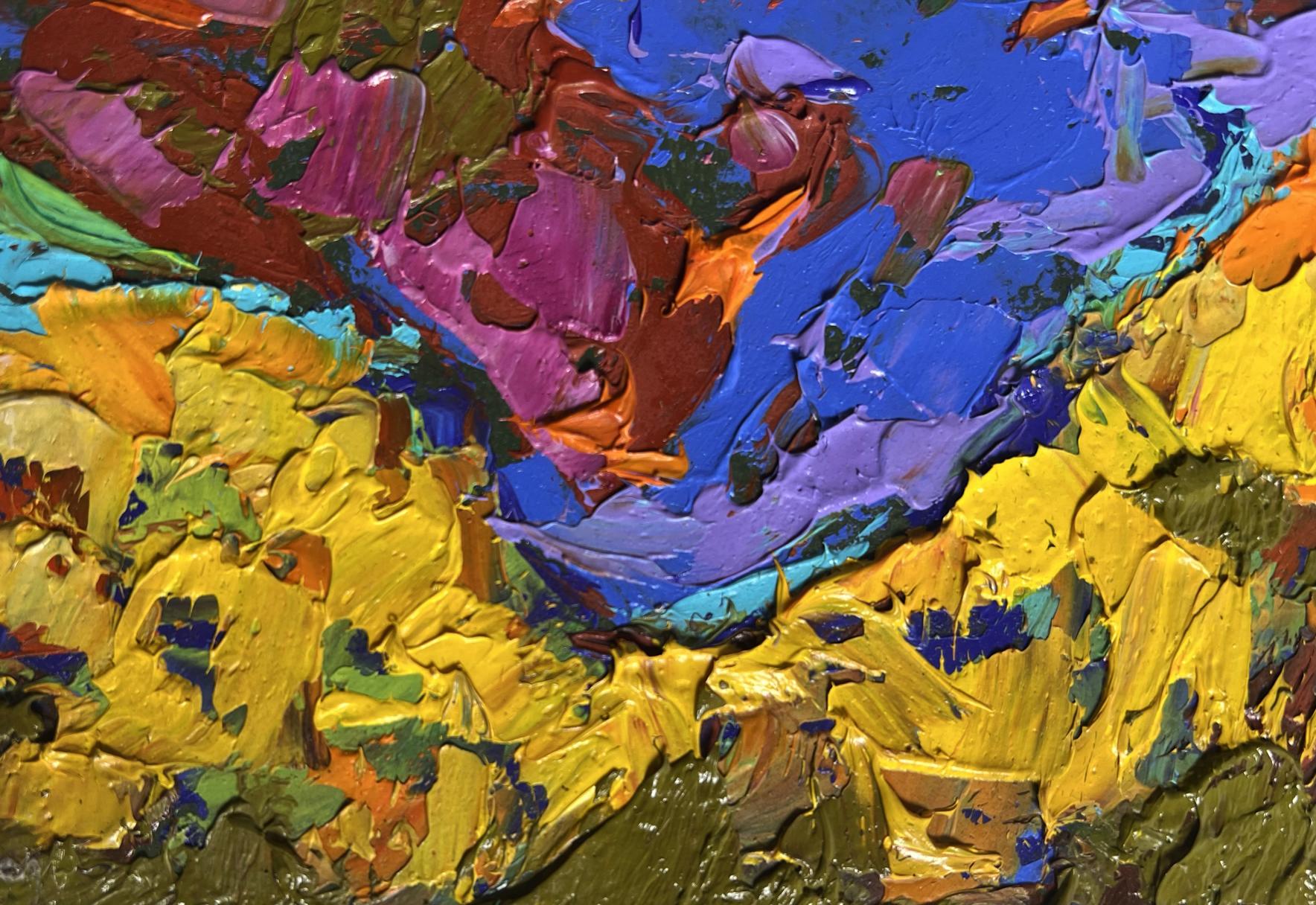 Oil painting Geese on the Hill by Oleksiy Ivanyuk vibrant abstract textured art