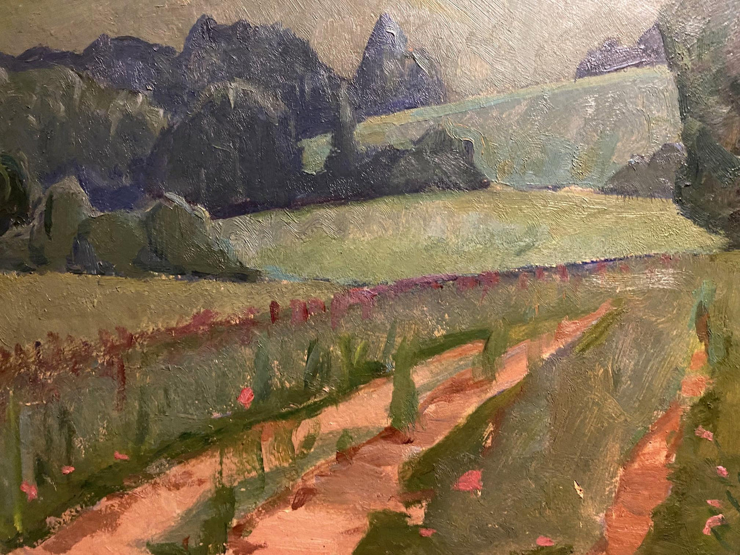 Oil painting Green meadow by Nikolai Hrustalenko: winding path through fields