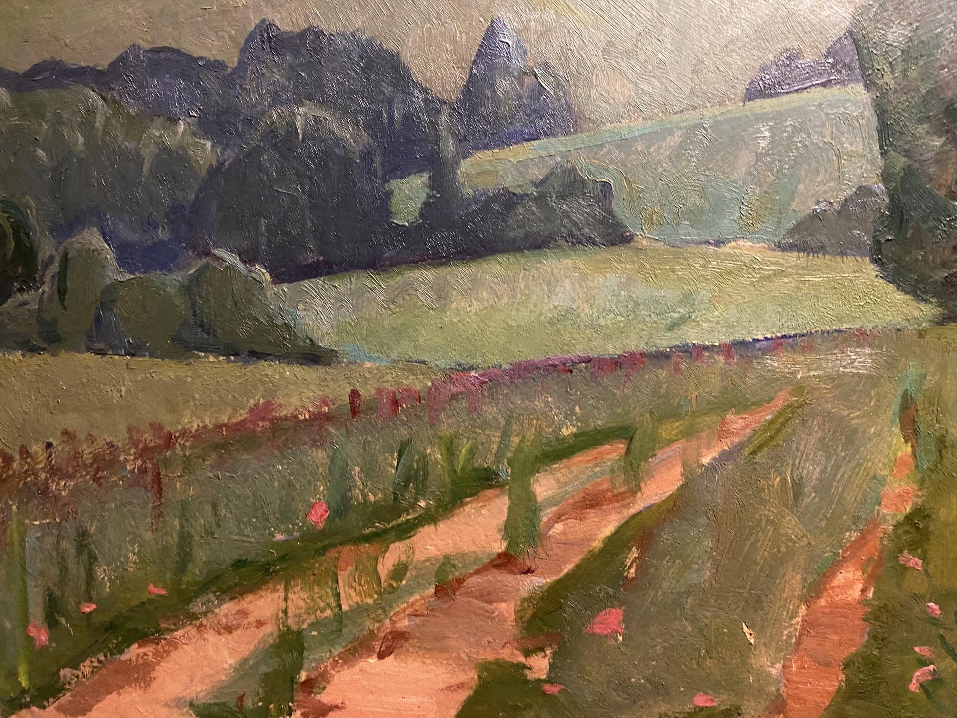 Oil painting Green meadow by Nikolai Hrustalenko: winding path through fields
