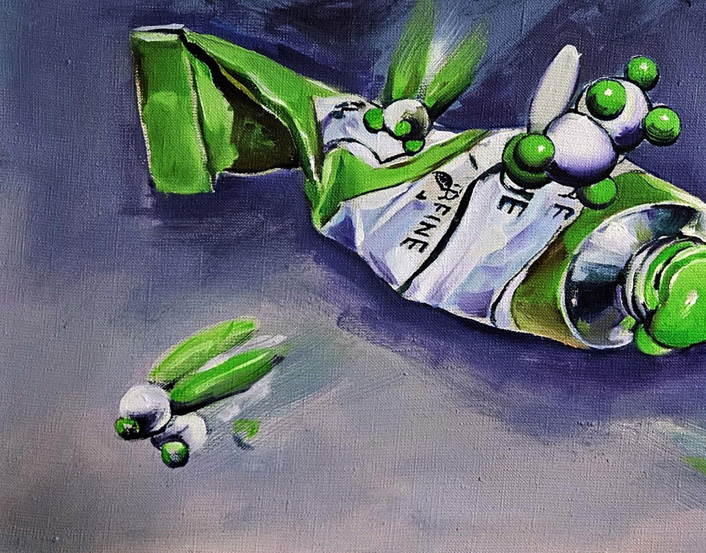 Vibrant green and white oil paint tube by Igor Konovalov, metallic cap