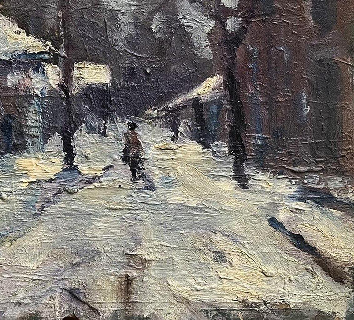 Oil painting Sunday Volodymyr Pashchenko: solitary figure in snowy alleyway