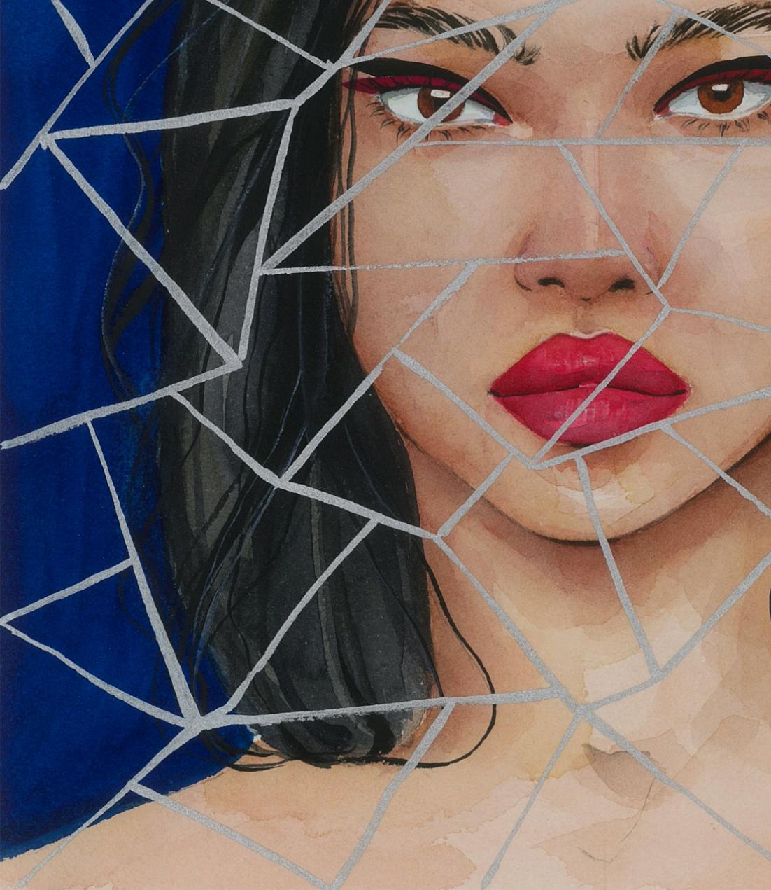 Watercolor Mosaic Victoria Kagalovska portrait with cracked glass effect