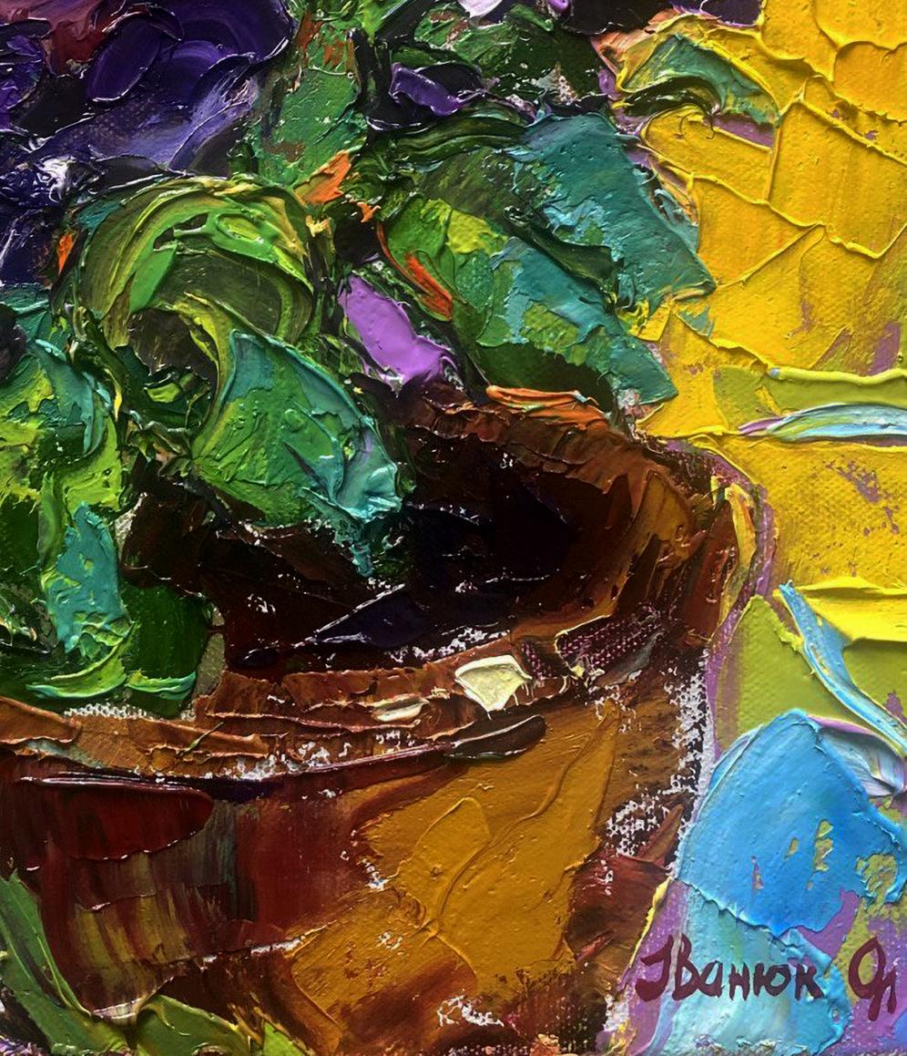 Vibrant impressionist oil painting Life blooms in the color of petunias by Oleksiy Ivanyuk