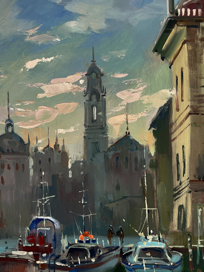 Oil painting of Venice canal at morning sunrise by Yuriy Suprunchuk