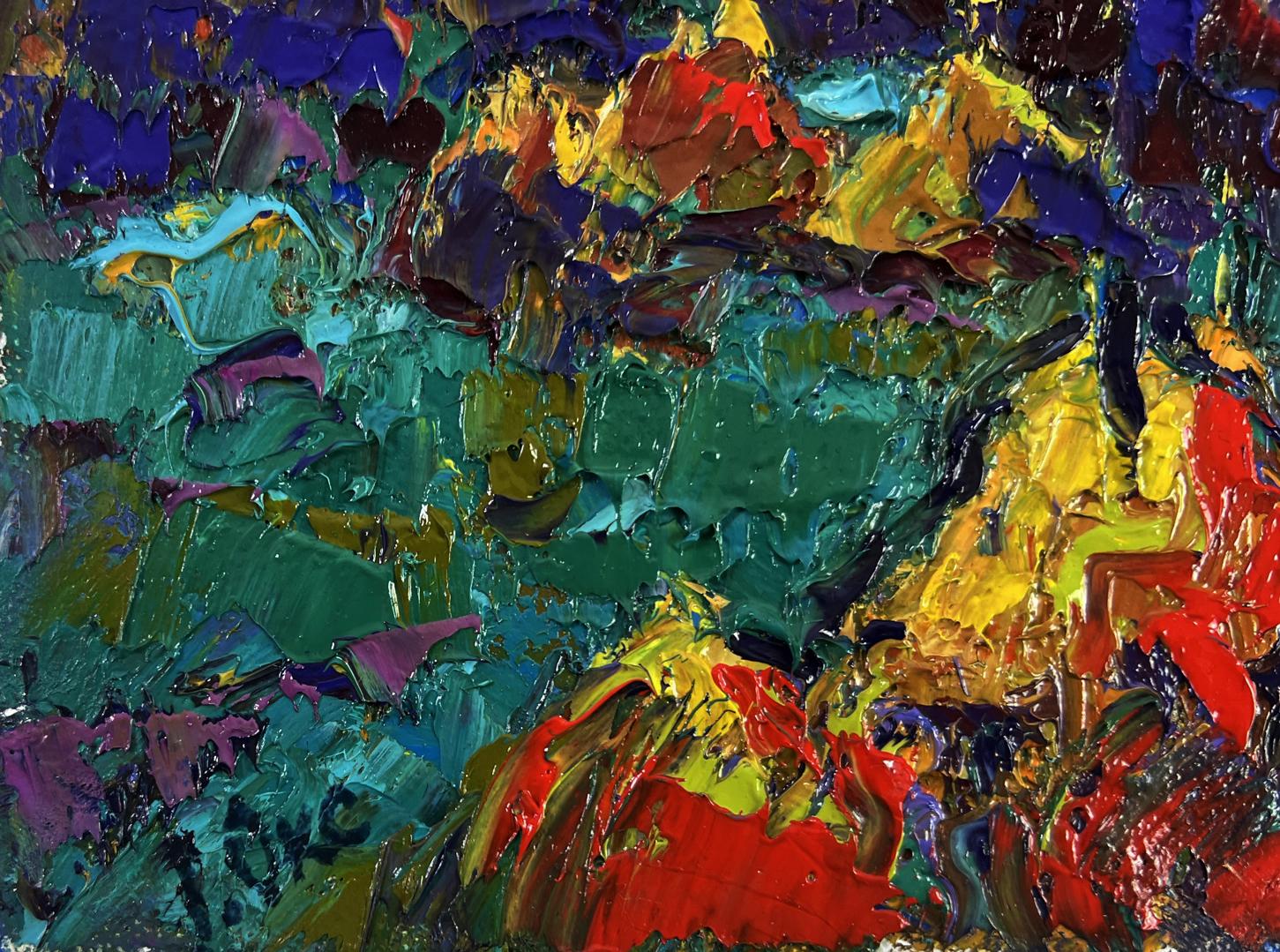 Vibrant abstract oil painting Silence shining with a silver sky by Oksana Ivanyuk