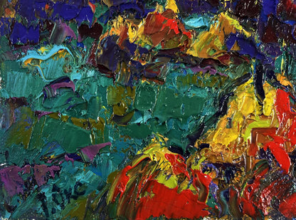Vibrant abstract oil painting Silence shining with a silver sky by Oksana Ivanyuk