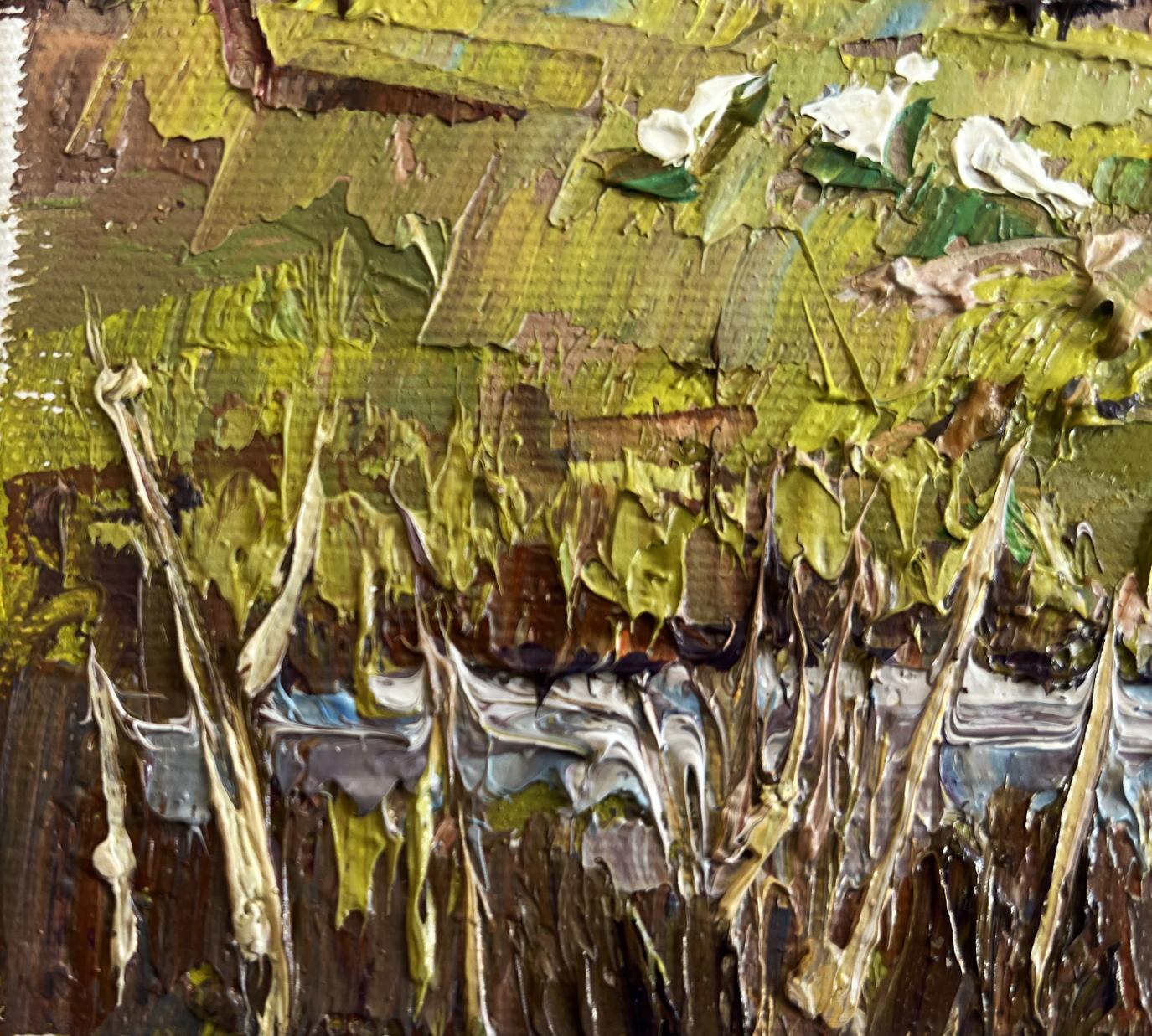 Oil painting Near the village lake Oksana Ivanyuk textured impasto landscape