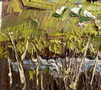 Oil painting Near the village lake Oksana Ivanyuk textured impasto landscape
