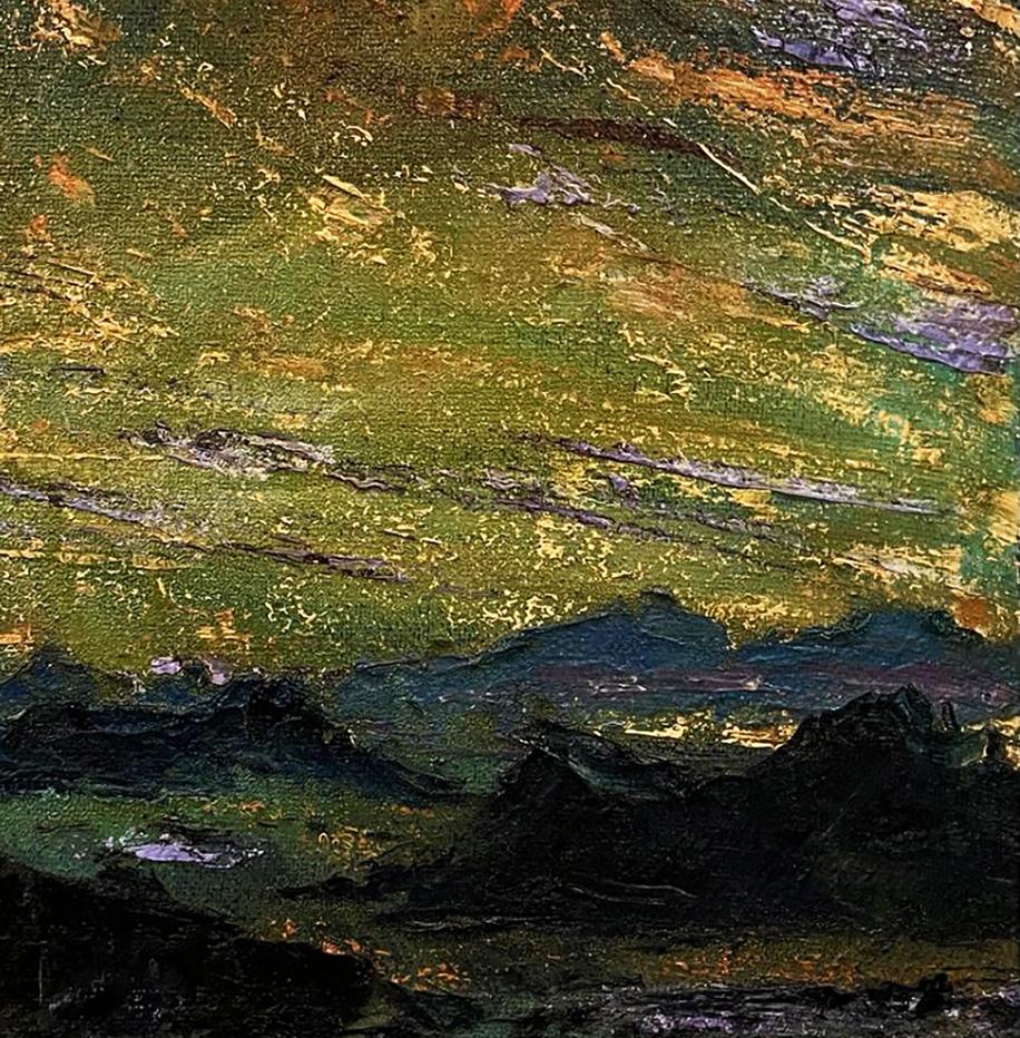 Oil painting of mountain plains by Serhiy Kovalev, textured impasto landscape