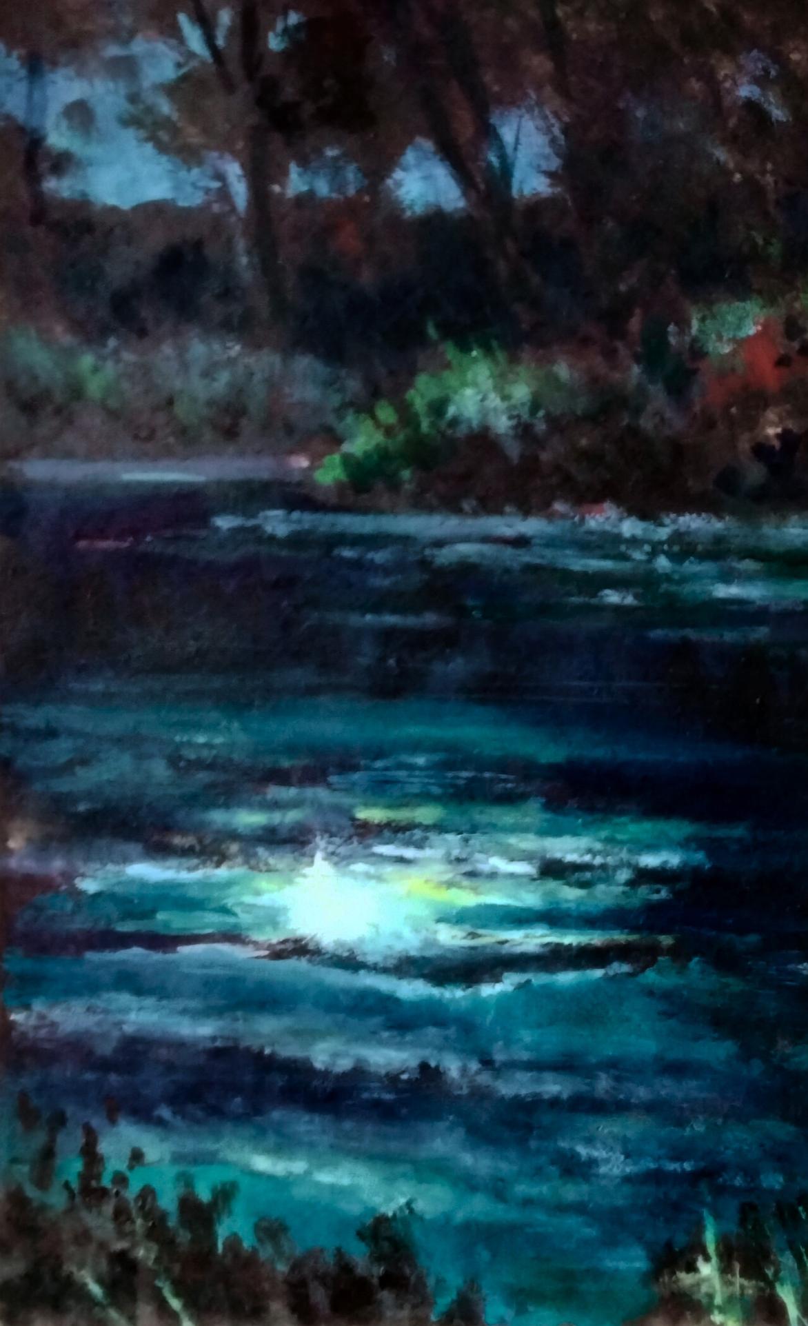Serene nocturnal river oil painting Silence is deeper than darkness by Vitaly Duhnevich