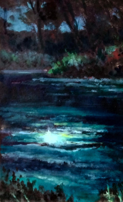 Serene nocturnal river oil painting Silence is deeper than darkness by Vitaly Duhnevich