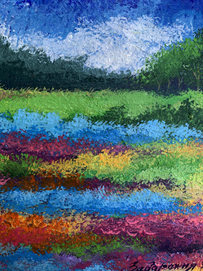 Vibrant oil painting Fields of flowers by V. Zadorozhnya with colorful field