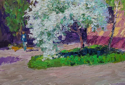 Vibrant impressionist oil painting Spring walk around the city by Boris Serdyuk