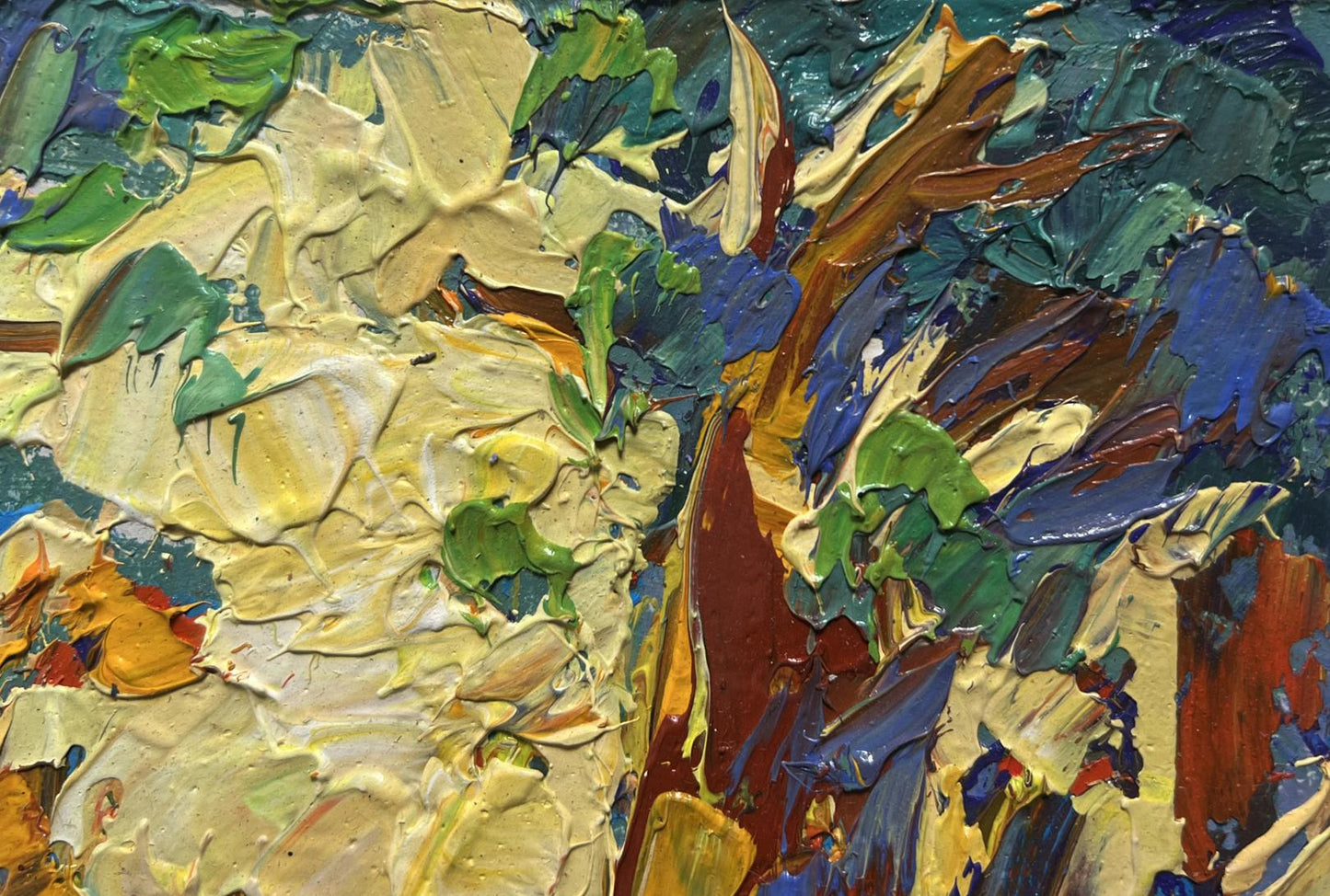 Oil painting Walking in the old park by Oleksiy Ivanyuk, vibrant impasto abstract