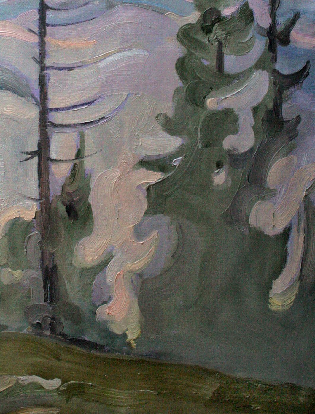 Oil painting Spruce by Leonid Pavlenko: textured dark green pines