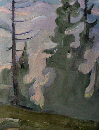 Oil painting Spruce by Leonid Pavlenko: textured dark green pines