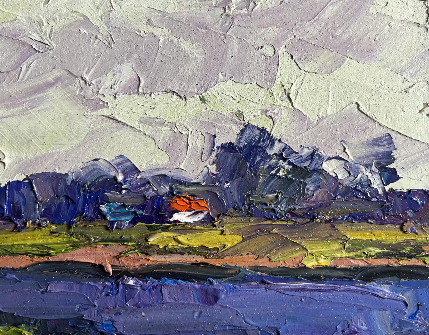 Textured impasto oil painting of road near river by Boris Serdyuk