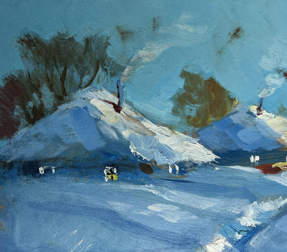 Textured impressionist oil painting Path through the snow by Yuriy Suprunchuk