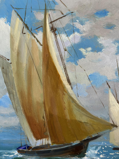Oil painting of sailboats at sea by Yuriy Suprunchuk