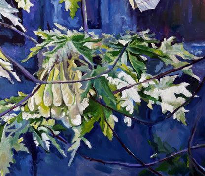 Vibrant oil painting of white green maple leaves by Varvarov Anatoly Viktorovich